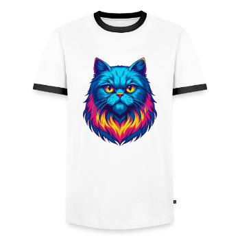 Weiße Langhaar Perserkatze Rasse Cartoon Kawaii Eine - Männer Kontrast-T-Shirt - Weiß/Schwarz - Vorne - AI Model Female 172 light (172cm) & AI Model Male 178 dark (178cm)