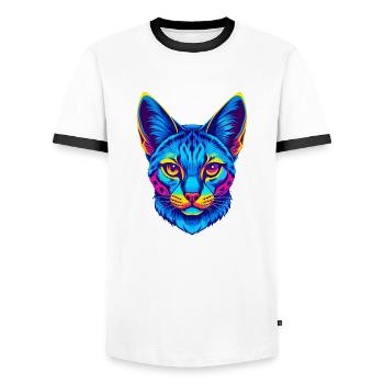 Savannah Chat Race Dessin Animé Kawaii Animal Pet - T-shirt contrasté Homme - blanc/noir - Devant - AI Model Female 172 light (172cm) & AI Model Male 178 dark (178cm)