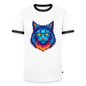 Norwegian Forest Cat Breed Cartoon Kawaii Animal P - Men's Ringer Shirt - white/black - Front - AI Model Female 172 light (172cm) & AI Model Male 178 dark (178cm)