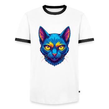Khao Manee Chat Race Dessin Animé Kawaii Animal Pet - T-shirt contrasté Homme - blanc/noir - Devant - AI Model Female 172 light (172cm) & AI Model Male 178 dark (178cm)