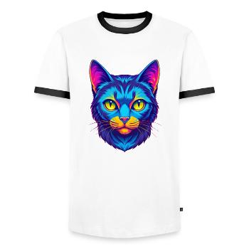 Domestic Cat Breed Cartoon Kawaii Animal Pet - Men's Ringer Shirt - white/black - Front - AI Model Female 172 light (172cm) & AI Model Male 178 dark (178cm)