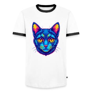 Brasilianisch Kurzhaar Katzenrasse Karikatur Kawaii Anima - Männer Kontrast-T-Shirt - Weiß/Schwarz - Vorne - AI Model Female 172 light (172cm) & AI Model Male 178 dark (178cm)