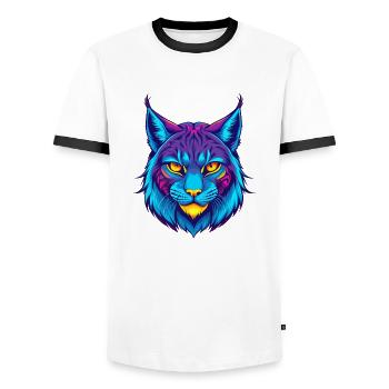 lynx eurasien chat race dessin animé Kawaii animal de compagnie - T-shirt contrasté Homme - blanc/noir - Devant - AI Model Female 172 light (172cm) & AI Model Male 178 dark (178cm)