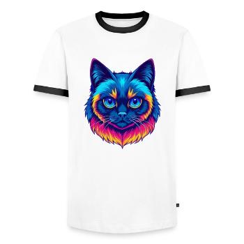 Birma Heilige Katze Rasse Karikatur Kawaii Tier Haustier - Männer Kontrast-T-Shirt - Weiß/Schwarz - Vorne - AI Model Female 172 light (172cm) & AI Model Male 178 dark (178cm)