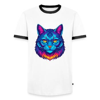 American Bobtail Cat Breed Cartoon Kawaii Animal P - Men's Ringer Shirt - white/black - Front - AI Model Female 172 light (172cm) & AI Model Male 178 dark (178cm)