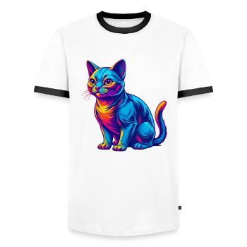 Burmilla Chat Race Dessin animé Kawaii Animal Pet - T-shirt contrasté Homme - blanc/noir - Devant - AI Model Female 172 light (172cm) & AI Model Male 178 dark (178cm)
