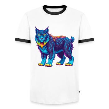 lynx eurasien chat race dessin animé Kawaii animal de compagnie - T-shirt contrasté Homme - blanc/noir - Devant - AI Model Female 172 light (172cm) & AI Model Male 178 dark (178cm)