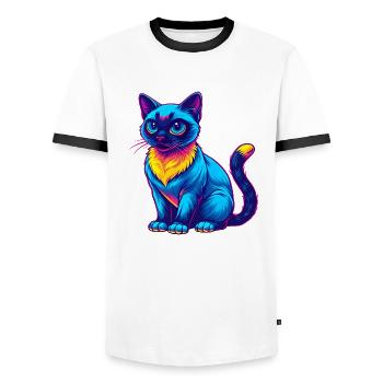 Siamkatze Rasse Karikatur Kawaii Tier Haustier - Männer Kontrast-T-Shirt - Weiß/Schwarz - Vorne - AI Model Female 172 light (172cm) & AI Model Male 178 dark (178cm)