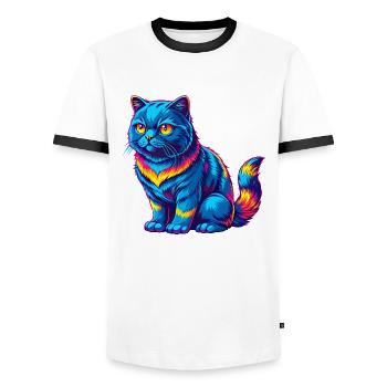 Scottish Straight Cat Breed Cartoon Kawaii Animal - Men's Ringer Shirt - white/black - Front - AI Model Female 172 light (172cm) & AI Model Male 178 dark (178cm)