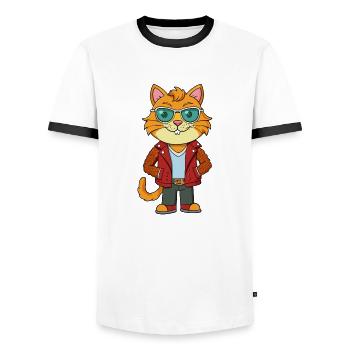 Selkirk Rex Lustige Cartoon Kawaii Jacke Sonnenbrille - Männer Kontrast-T-Shirt - Weiß/Schwarz - Vorne - AI Model Female 172 light (172cm) & AI Model Male 178 dark (178cm)
