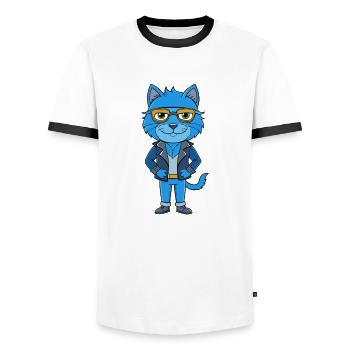 Russian Blue Funny Cartoon Kawaii Jacket Sunglasse - Men's Ringer Shirt - white/black - Front - AI Model Female 172 light (172cm) & AI Model Male 178 dark (178cm)