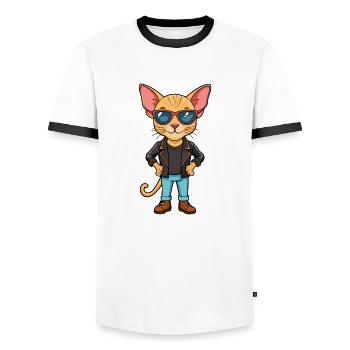 Sphynx Lustige Cartoon Kawaii Jacke Sonnenbrille - Männer Kontrast-T-Shirt - Weiß/Schwarz - Vorne - AI Model Female 172 light (172cm) & AI Model Male 178 dark (178cm)
