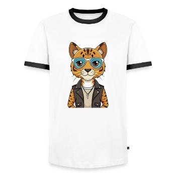 Bengal Lustige Cartoon Kawaii Jacke Sonnenbrille - Männer Kontrast-T-Shirt - Weiß/Schwarz - Vorne - AI Model Female 172 light (172cm) & AI Model Male 178 dark (178cm)