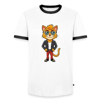 Khao Manee Funny Cartoon Kawaii Veste Lunettes de soleil - T-shirt contrasté Homme - blanc/noir - Devant - AI Model Female 172 light (172cm) & AI Model Male 178 dark (178cm)