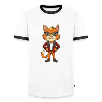 Burmilla Funny Cartoon Kawaii Veste Lunettes de soleil - T-shirt contrasté Homme - blanc/noir - Devant - AI Model Female 172 light (172cm) & AI Model Male 178 dark (178cm)
