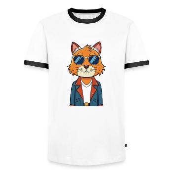Asian Funny Cartoon Kawaii Jacket Sunglasses - Men's Ringer Shirt - white/black - Front - AI Model Female 172 light (172cm) & AI Model Male 178 dark (178cm)
