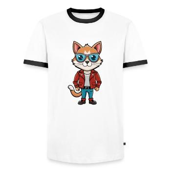 Balinesische lustige Cartoon Kawaii Jacke Sonnenbrille - Männer Kontrast-T-Shirt - Weiß/Schwarz - Vorne - AI Model Female 172 light (172cm) & AI Model Male 178 dark (178cm)