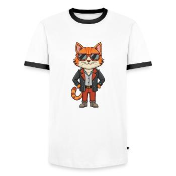 American Shorthair Funny Cartoon Kawaii Jacket Sun - Men's Ringer Shirt - white/black - Front - AI Model Female 172 light (172cm) & AI Model Male 178 dark (178cm)