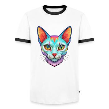 Burmilla Chat Race Dessin animé Kawaii Animal Pet - T-shirt contrasté Homme - blanc/noir - Devant - AI Model Female 172 light (172cm) & AI Model Male 178 dark (178cm)