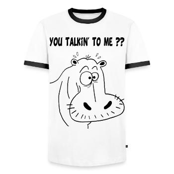 Schwarzes Nilpferd - Männer Kontrast-T-Shirt - Weiß/Schwarz - Vorne - AI Model Female 172 light (172cm) & AI Model Male 178 dark (178cm)
