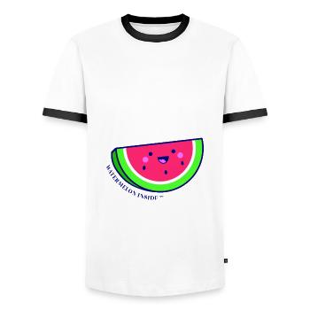 Da ist nur eine Wassermelone drinnen - Männer Kontrast-T-Shirt - Weiß/Schwarz - Vorne - AI Model Female 172 light (172cm) & AI Model Male 178 dark (178cm)