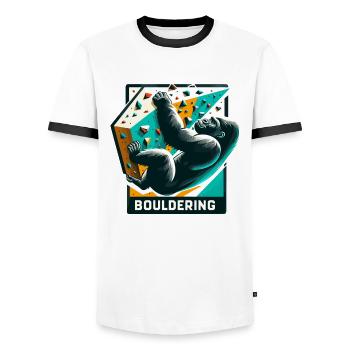 Bouldering Gorilla Gift - Men's Ringer Shirt - white/black - Front - AI Model Female 172 light (172cm) & AI Model Male 178 dark (178cm)