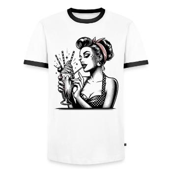 Rockabilly Milkshake Pin Up Girl Gift - Men's Ringer Shirt - white/black - Front - AI Model Female 172 light (172cm) & AI Model Male 178 dark (178cm)