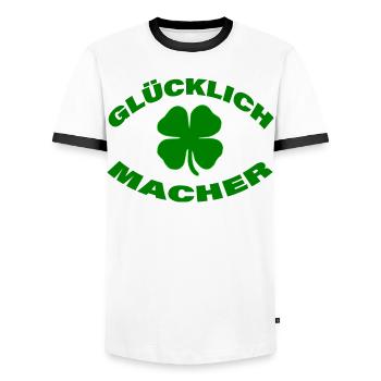 HAPPINESS MAKER - Men's Ringer Shirt - white/black - Front - AI Model Female 172 light (172cm) & AI Model Male 178 dark (178cm)