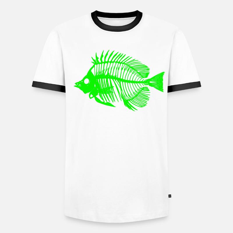 Glowing Fish Skeleton Design - Men's Ringer Shirt - white/black