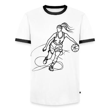 Female basketball player line art - Men's Ringer Shirt - white/black - Front - AI Model Female 172 light (172cm) & AI Model Male 178 dark (178cm)