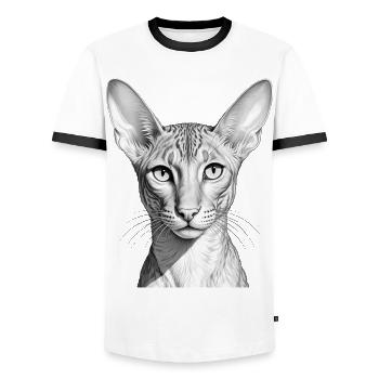 Lustige orientalische Kurzhaarkatze - Männer Kontrast-T-Shirt - Weiß/Schwarz - Vorne - AI Model Female 172 light (172cm) & AI Model Male 178 dark (178cm)