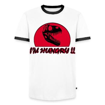 Tyrannosaurus Rex Hunger - Männer Kontrast-T-Shirt - Weiß/Schwarz - Vorne - AI Model Female 172 light (172cm) & AI Model Male 178 dark (178cm)
