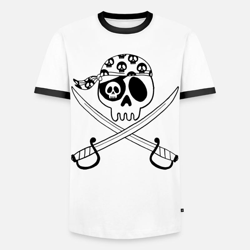 Pirate Skull (Black) - Men's Ringer Shirt - white/black