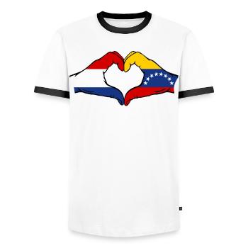 Holland Venezuela Flag Hands Heart Shape - Men's Ringer Shirt - white/black - Front - AI Model Female 172 light (172cm) & AI Model Male 178 dark (178cm)