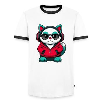 Balinesische Katze Rasse Cartoon Kawaii Tier Haustier - Männer Kontrast-T-Shirt - Weiß/Schwarz - Vorne - AI Model Female 172 light (172cm) & AI Model Male 178 dark (178cm)