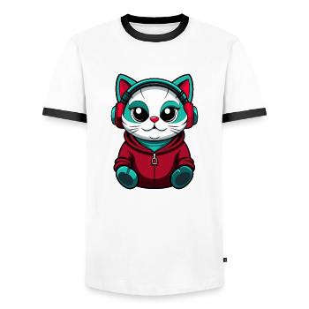 Asian Cat Breed Cartoon Kawaii Animal Pet - Men's Ringer Shirt - white/black - Front - AI Model Female 172 light (172cm) & AI Model Male 178 dark (178cm)