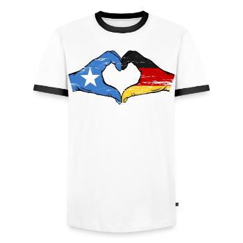 Somalia Germany Flag Hands Heart Shape Used - Men's Ringer Shirt - white/black - Front - AI Model Female 172 light (172cm) & AI Model Male 178 dark (178cm)