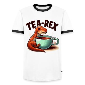 Thé Rex Thé Rex Cadeau de buveur de thé - T-shirt contrasté Homme - blanc/noir - Devant - AI Model Female 172 light (172cm) & AI Model Male 178 dark (178cm)