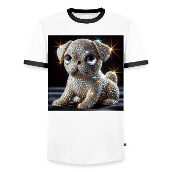 Chien scintillant à l’aspect diamant - T-shirt contrasté Homme - blanc/noir - Devant - AI Model Female 172 light (172cm) & AI Model Male 178 dark (178cm)
