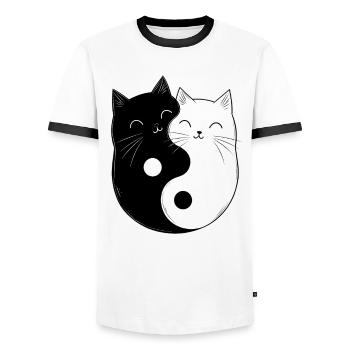 Yin and Yang Cats Cat Owner Buddhism Graphic - Men's Ringer Shirt - white/black - Front - AI Model Female 172 light (172cm) & AI Model Male 178 dark (178cm)