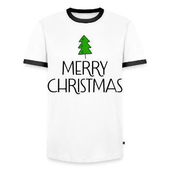 Merry Christmas with Christmas tree - Men's Ringer Shirt - white/black - Front - AI Model Female 172 light (172cm) & AI Model Male 178 dark (178cm)