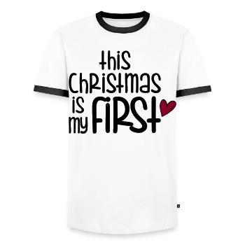 Premier Noël - T-shirt contrasté Homme - blanc/noir - Devant - AI Model Female 172 light (172cm) & AI Model Male 178 dark (178cm)