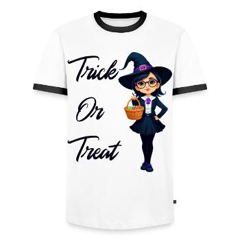 Trick or treat - Men's Ringer Shirt - white/black - Front - AI Model Female 172 light (172cm) & AI Model Male 178 dark (178cm)