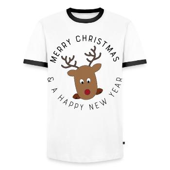 Petits cadeaux pour Noël - T-shirt contrasté Homme - blanc/noir - Devant - AI Model Female 172 light (172cm) & AI Model Male 178 dark (178cm)