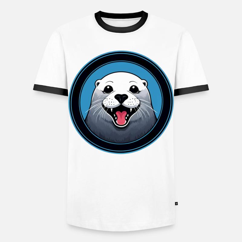 Fröhliche Robbe - Männer Kontrast-T-Shirt - Weiß/Schwarz