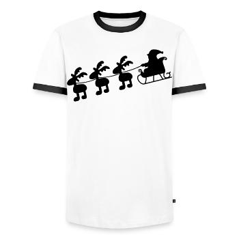Weihnachtsmann mit Schlitten - Männer Kontrast-T-Shirt - Weiß/Schwarz - Vorne - AI Model Female 172 light (172cm) & AI Model Male 178 dark (178cm)