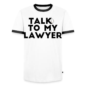 Sprechen Sie mit meinem Anwalt - Männer Kontrast-T-Shirt - Weiß/Schwarz - Vorne - AI Model Female 172 light (172cm) & AI Model Male 178 dark (178cm)