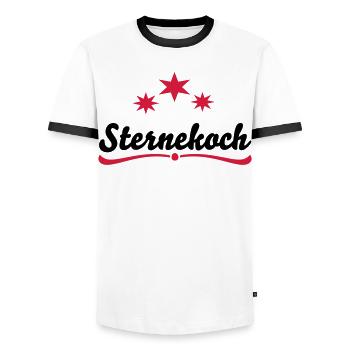 Tablier de cuisine Star Chef - T-shirt contrasté Homme - blanc/noir - Devant - AI Model Female 172 light (172cm) & AI Model Male 178 dark (178cm)