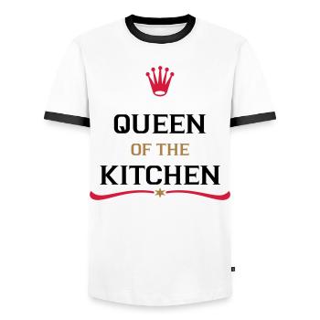 kochschürze für die perfekte Köchin - Männer Kontrast-T-Shirt - Weiß/Schwarz - Vorne - AI Model Female 172 light (172cm) & AI Model Male 178 dark (178cm)