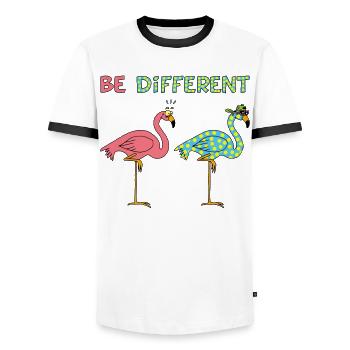 Different Flamingo - Men's Ringer Shirt - white/black - Front - AI Model Female 172 light (172cm) & AI Model Male 178 dark (178cm)